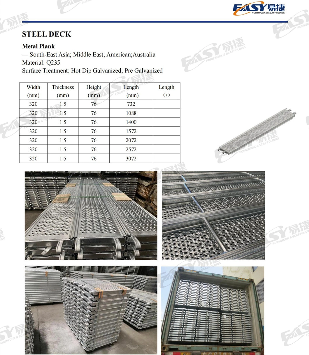 Easy Scaffolding 230/320mm Osha BS1139 En Eurpo American Australia Type Galvanized Scaffold Metal/Aluminum Walk Board Steel Deck Plank for Construction